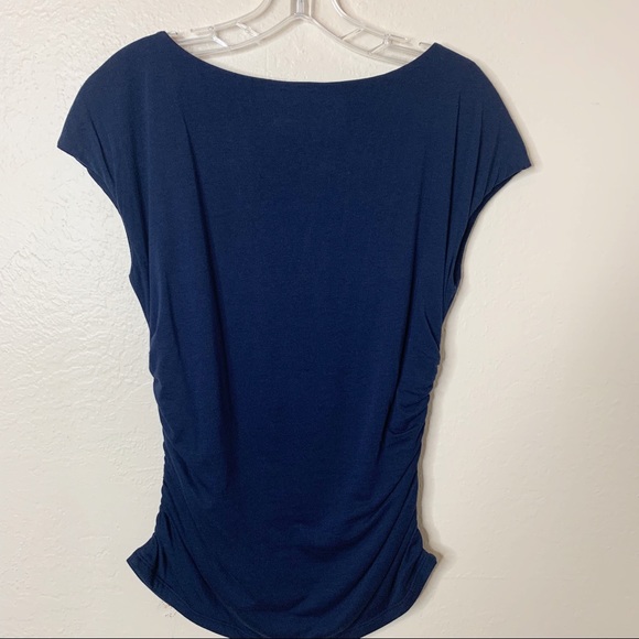 Soft Surroundings Navy Ruched Cap Sleeve Top S Supima Cotton Modal - Picture 6 of 6